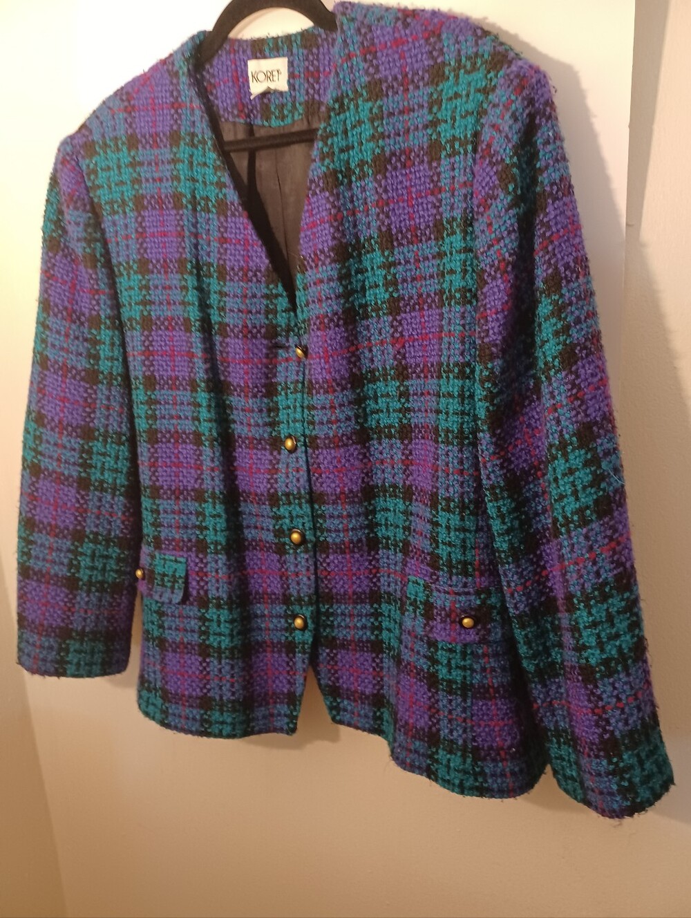 Koret Purple & Teal Vintage Plaid Tweed Blazer Size 24W